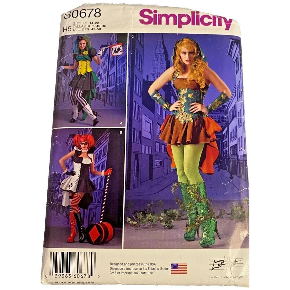 #S0678 Simplicity Misses Marvel Harley Quinn, Joker, Poison Ivy Sewing Patterns